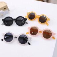 新款儿童墨镜遮阳复古圆框儿童眼镜韩版磨砂框男女童太阳镜_黄(镜盒+镜布)磨砂镜框