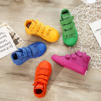 儿童帆布鞋春秋款韩版高帮魔术贴休闲男童女童鞋糖果色可配鸳鸯鞋_5015橘色_27内长约17.0cm