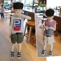 海花严选童装2021男童夏装背心套装2-10岁_酒红背心+杏色短裤收藏店铺送腰带_140码建议身高125-135厘米