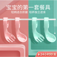 宝宝的初套餐具儿童学吃饭训练叉勺弯头套装_糖果蓝(叉子+勺子)