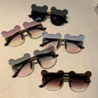 儿童眼镜太阳镜防紫外线男女童时尚可爱宝宝小熊耳朵墨镜造型拍照_黑色_单幅眼镜