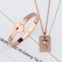 一岑互锁手链情侣手链一对男女情侣款带钥匙手镯同心锁爱情锁_方形项链吊坠(不含手镯)