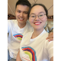 彩虹夫妇同款情侣印花短袖_白色叮当_XL(129-139斤)