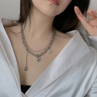 暗黑系ins微笑表情双层锁骨链情侣蹦迪项链个性叠戴多个笑脸吊_拼接