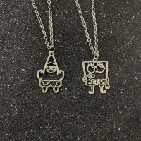 海绵宝宝项链卡通可爱吊坠潮人男女韩版学生简约ins百搭情侣饰品_两条(海绵宝宝+派大星)