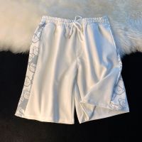 日系夏季新款小熊印花拼接短裤男女宽松潮流休闲裤情侣原宿五分裤_白色T款_2XL_收藏商品+关注店铺=优先发货