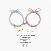 8.8M 520情侣款卡通磁吸发绳手链2用_粉+黑 笑脸款