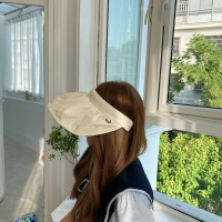 子款儿童大帽檐防晒遮阳帽贝壳帽空顶帽太阳帽防紫外线帽子_款米色