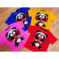 新款黑超奶嘴熊猫子装男童女童T恤_大红色_均码(90-150斤)