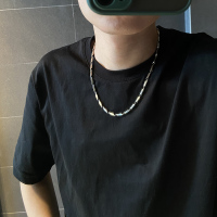 清然记 时尚型男项链钛钢男式短项链菱形锁骨链男生潮流配饰_链长60CM(体重160以上)