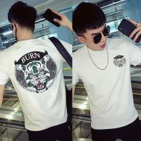 精神小伙短袖t恤男夏季修身2021半袖体恤新款学生圆领打底衫_白色短袖_XL