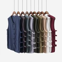 夏季马甲汗衫棉麻男中式中国风大码加肥加大唐装坎肩背_酒红色_175(145-155斤左右)