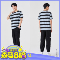 森马短袖T恤男2021年夏季新款青春时尚港味撞色条纹10-9421100138_蓝色调0288_170/88A/M