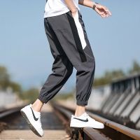 冰丝速干裤透气男士夏季薄款2021潮流宽松束脚裤九分裤哈伦_黑色MA-83#高质量夏季薄款_4XL建议165-185斤内