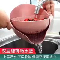 厨房家用洗菜双层旋转篮编码0042_翻盖篮绿色