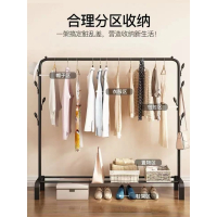 双侧7个挂钩落地式衣帽架、晒衣架卧室挂衣架家用衣帽架_单杆黑色高152cm宽110cm