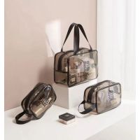 透明洗漱收纳包防水洗澡游泳化妆品包袋女男旅行便携健身房洗浴包_茶色加厚小号22*12尺寸