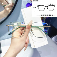 53框7466复古绿色金属眼镜女防蓝光多边形可配有度数_清新绿_单独镜框