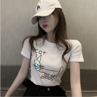 (鬼胡胡严选)短袖T恤上衣女短款_猫黑色_S_建议75-85斤