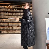 羽绒棉衣女中长款立领2021冬季新款韩版亮面小个子过膝棉服外_卡其_M110-125斤