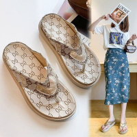 厚底鞋拖鞋女夏外穿2021年春夏新款设计感小众人字拖女鞋子松糕鞋_黑色_40