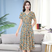 工厂直销 女士夏季新款短袖连衣裙女装洋气印花休闲连衣裙_冰袖一对_2XL_建议105-115斤