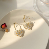 E2761 设计感小众韩国气质简约小珠珠爱心耳环2021新款潮_金色