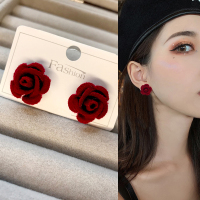 528绒花玫瑰花个性潮流时尚气质淑女百搭新款耳钉_528绒花玫瑰花