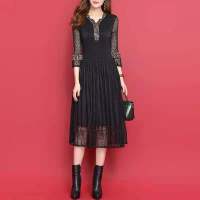 DQ-310新款时尚蕾丝显瘦连衣裙_蓝色_XL