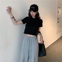 2021夏季短款高腰漏肚脐T恤2A_黑色_S(建议85-95斤)