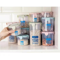 家居优选透明密封罐家用塑料小瓶子五谷杂粮储物罐子_4个装(600ml+800ml+1000ml+1500ml)