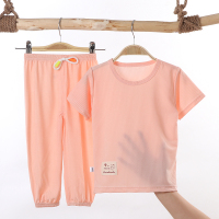 冰丝儿童防蚊裤T恤套装男童女宝宝薄款灯笼裤短袖睡衣空调家居服_抖抖套装-蓝色_80cm