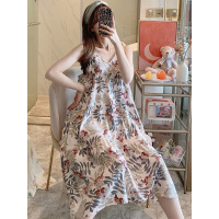 露背棉绸睡裙女夏薄款人造棉吊带裙日系宫廷风绵绸睡衣家居服_蕾丝短裤背心_XL