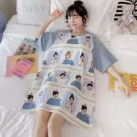 盈亿睡裙女夏季可爱韩版宽松家居服透气薄款短袖夏天睡裙_方格小动物_尺码偏小,拍大一码。不是宽松版