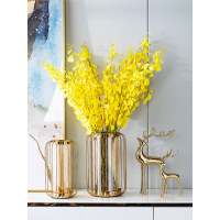 现代轻奢花瓶电视柜摆件家居饰品客厅餐桌仿真插花玄关花艺装饰品_黄色跳舞兰12支