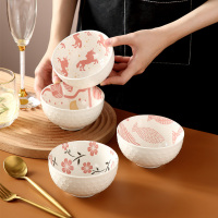 唐贝家居北欧少女心ins家用陶瓷4.5英寸米饭碗可爱小汤碗_4.5英寸浮雕碗——绿金多鱼