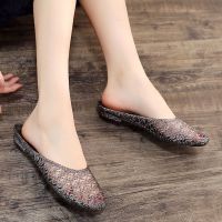 水晶熟胶包头拖鞋女夏防臭鸟巢镂空凉拖鞋软底家居家室内防滑透气_800包头拖粉色偏小_39