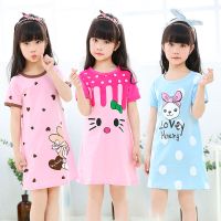 女童睡裙儿童睡衣夏季短袖新款女孩宝宝子空调家居服中大童薄款_C睡裙一粉碎花小兔_100韩版偏小
