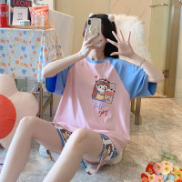 睡衣女夏季卡通可爱圆领宽松两件套家居服009_XL120-130斤