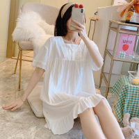 ins风睡衣女夏季棉质家居服睡裙方领9240_449-9240-方领短袖裙-绿色_XL