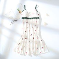 睡衣女夏季吊带睡裙带胸垫宽松加肥大码胖MM200斤家居服薄款_2239草莓女孩(无胸垫)_4XL码(170-185斤)