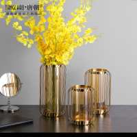轻奢风创意花瓶摆件客厅餐桌电视柜旁装饰品家居软装插花仿真干花_6枝跳舞兰