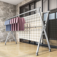 晾衣架落地折叠室内家用卧室阳台室外不锈钢可伸缩凉衣晒被子神器_1.4米双杆/伸缩款/(90-140)*42*117