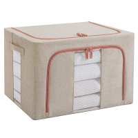 快乐鱼棉服收纳箱布艺衣物整理箱折叠衣柜储物箱家_藏青_24L(39*29*20cm)/加粗2钢架/双视窗/透气无异味