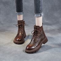 2021年新款靴子女英伦风百搭马丁靴厚底镂空凉靴春款洞洞_深棕色_40