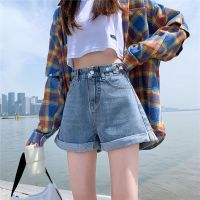 高腰牛仔短裤女超高腰显瘦夏季宽松2021年春款女装早春新款潮外穿_556浅蓝短裤_高品质_M_95-105斤