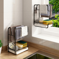 抹布架厨房调料置物架家用台面壁挂收纳神器洗碗布架子毛巾架_北欧厨房抹布置物架带接水盘