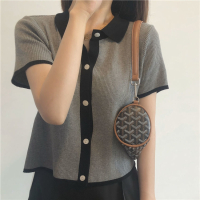 2021春气质拼色polo领翻领撞色开衫女短袖T恤_优质短袖白色_L