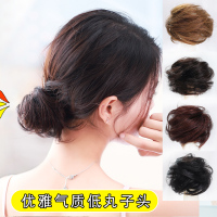 低丸子头假发女卷发圈花苞头花自然真发盘发神器蓬松发包仿真发饰_仿真发-冷棕色