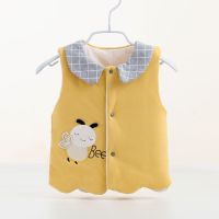A2 婴儿马甲夹棉保暖春秋冬儿衣服宝宝加棉坎肩_翻领小蜜蜂古绿色_100码